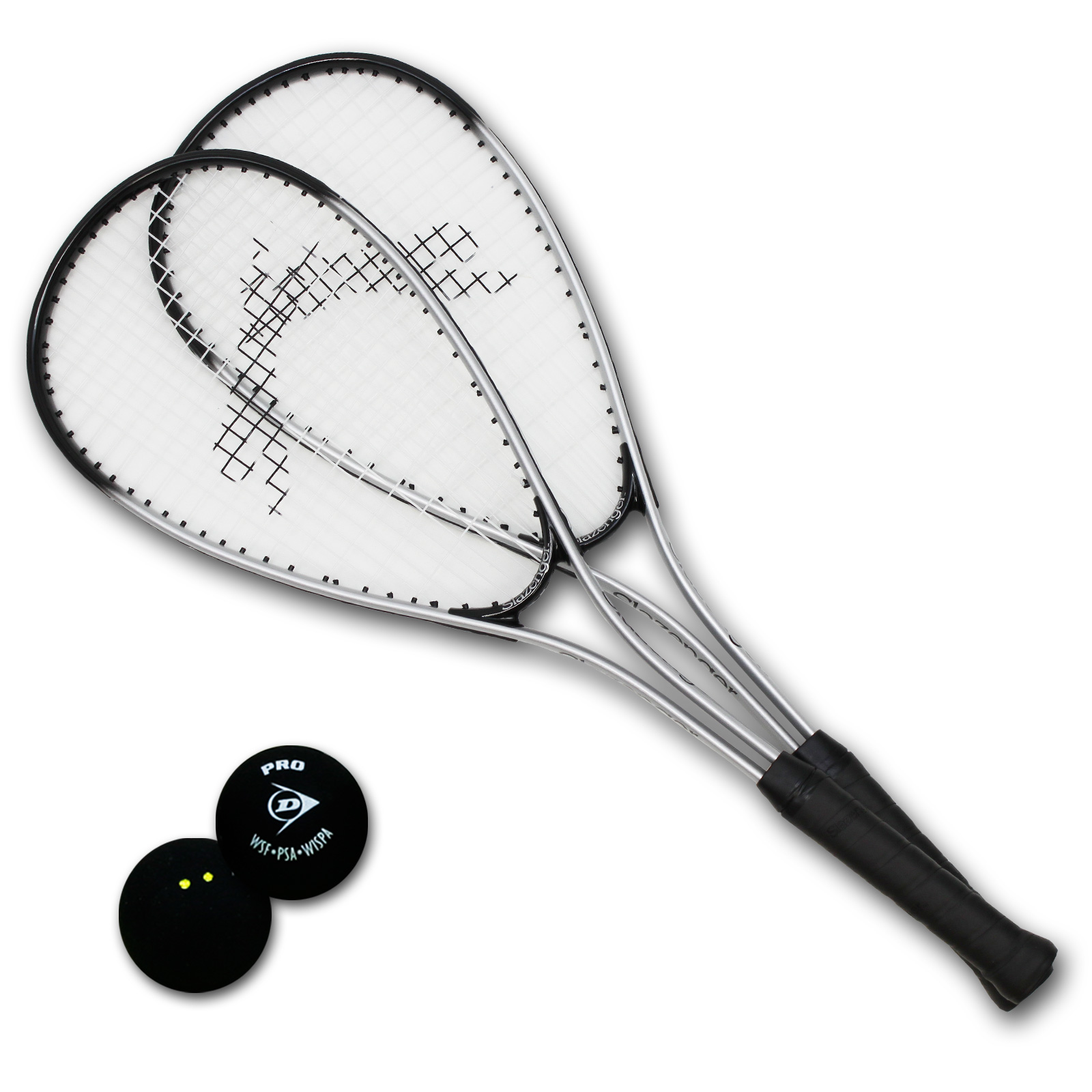 SLAZENGER DUNLOP Squashset 2x Squashschläger + 1x Squash Ball 2 Punkt
